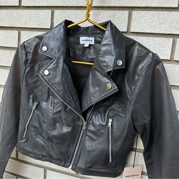 Superdown Sheer Black Vinyl Cropped Moto Jacket PVC Transparent Unlined Sz Small - Picture 4 of 13